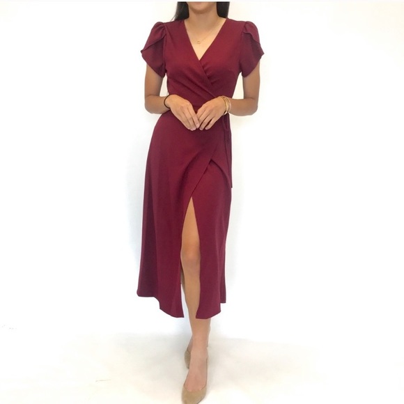 Dresses & Skirts - Burgundy Midi Wrap Dress